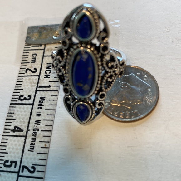 (5/$25‎ SALE ✅) Bohemian Blue Turquoise Hollow Carved Lapis Lazuli Ring Size 7 - Picture 5 of 7